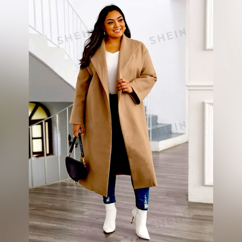 Shein plus shawl neck overcoat khaki size 3x